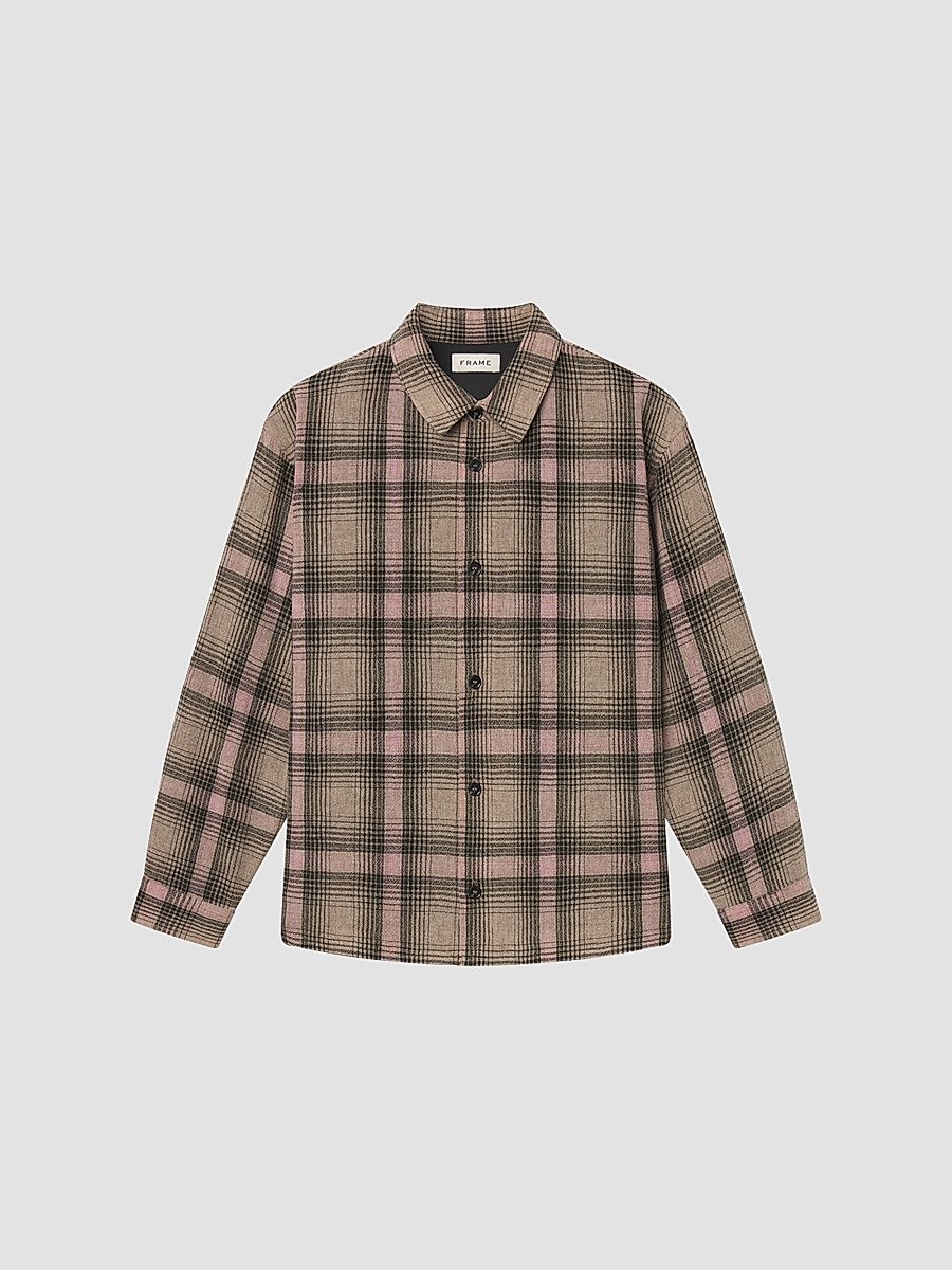 FRAME Men's Plaid Wool-Blend Overshirt - Warm Mauve Plaid - Size XXL