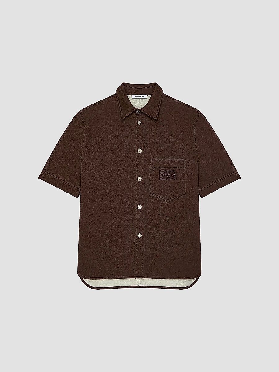 Givenchy Men's Shirt in Scuba with Paris Patch - Brown - Size XXL