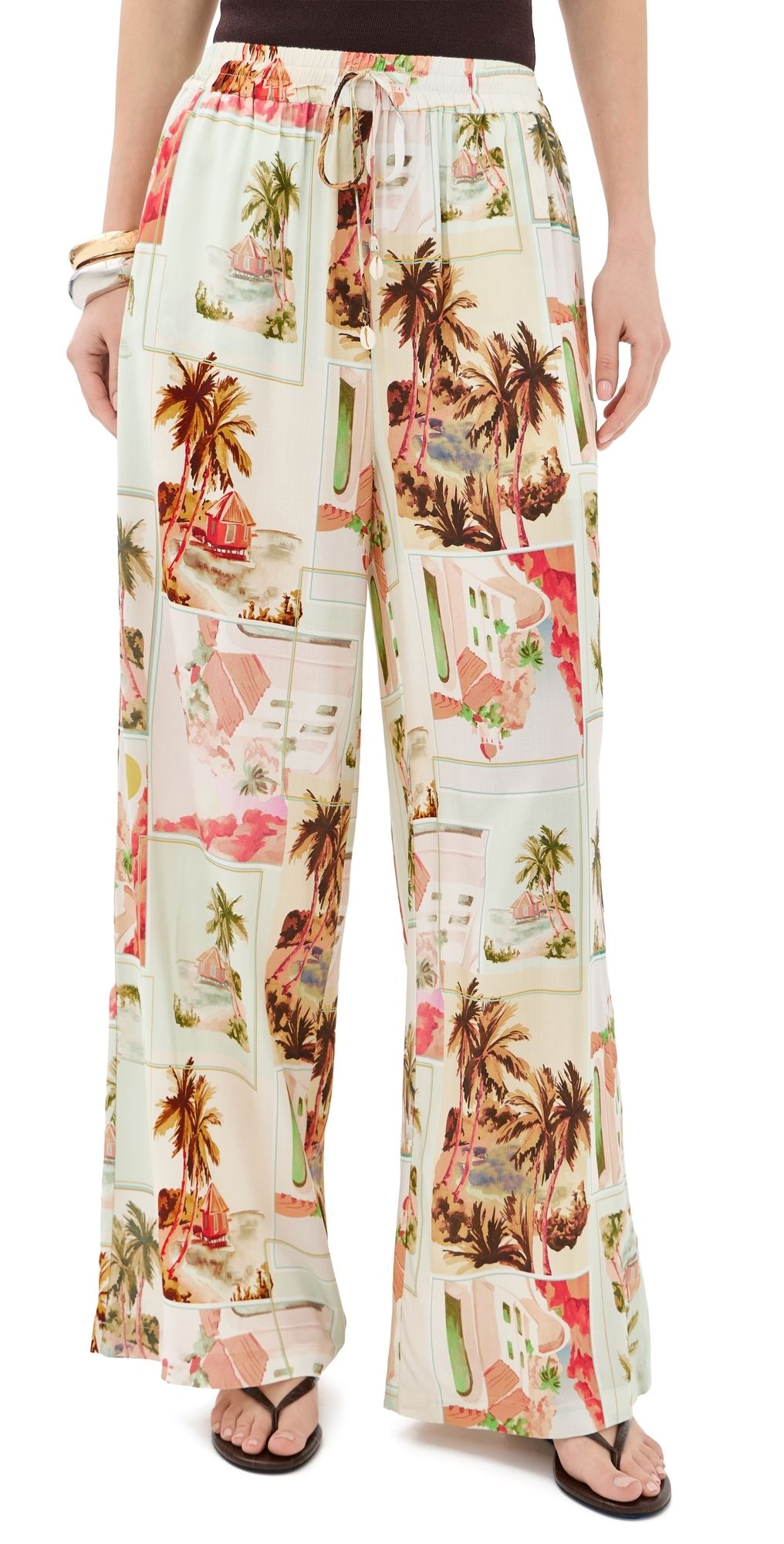 MINKPINK Dolce Drawstring Pants Vintage Postcards S