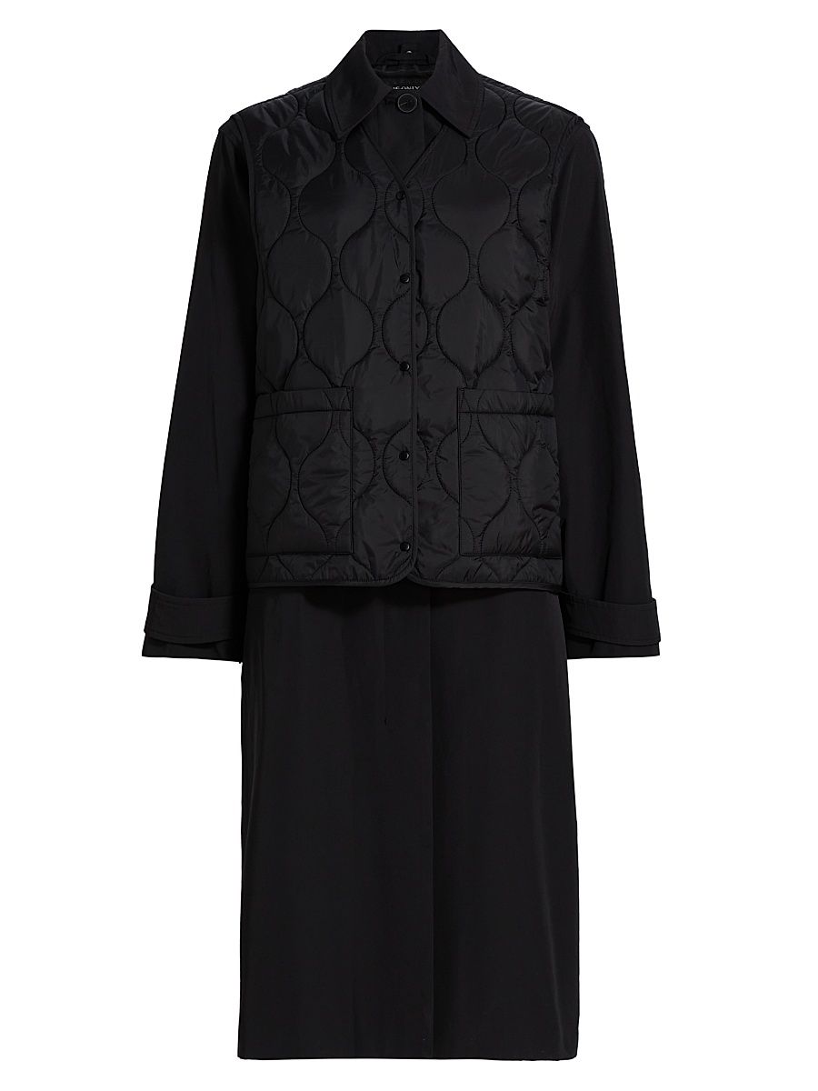 Women's 2-Piece Trench Coat & Puffer Vest Set - Black - Size Large