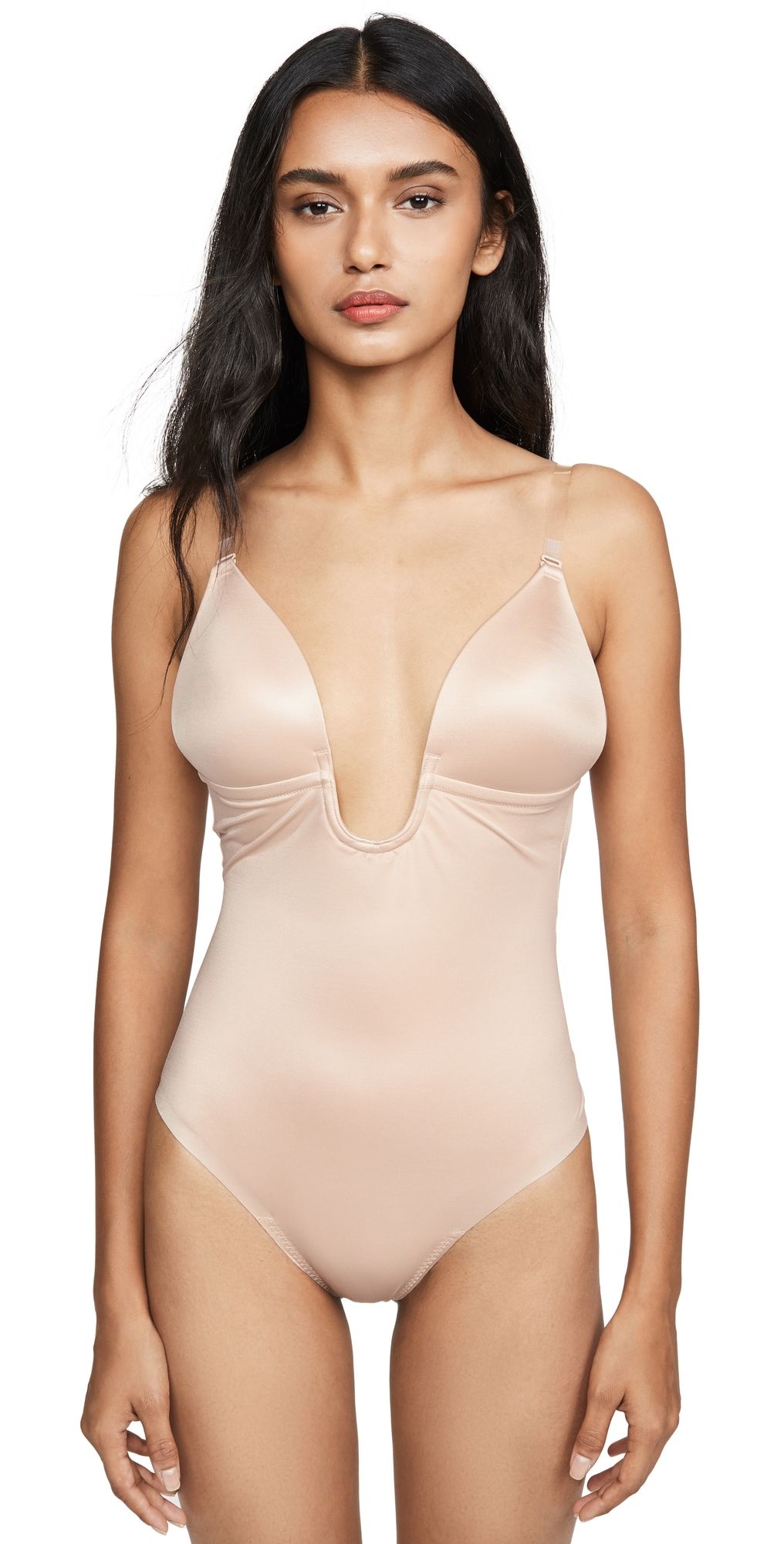 SPANX SPANXshape Suit Your Fancy Plunge Low-Back Thong Bodysuit Champagne Beige XL