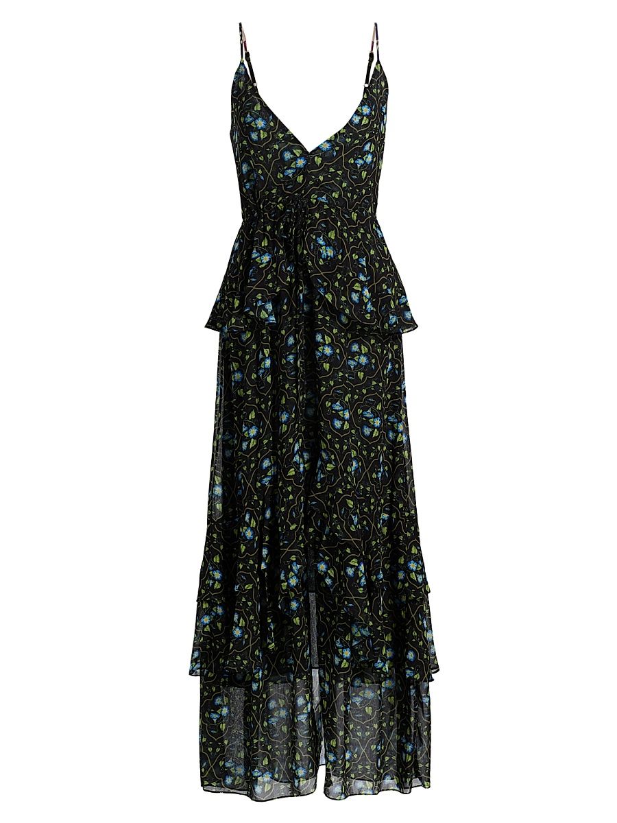 Women's Linda Floral Chiffon Ruffle Maxi Dress - Morning Glory Lattice - Size XS