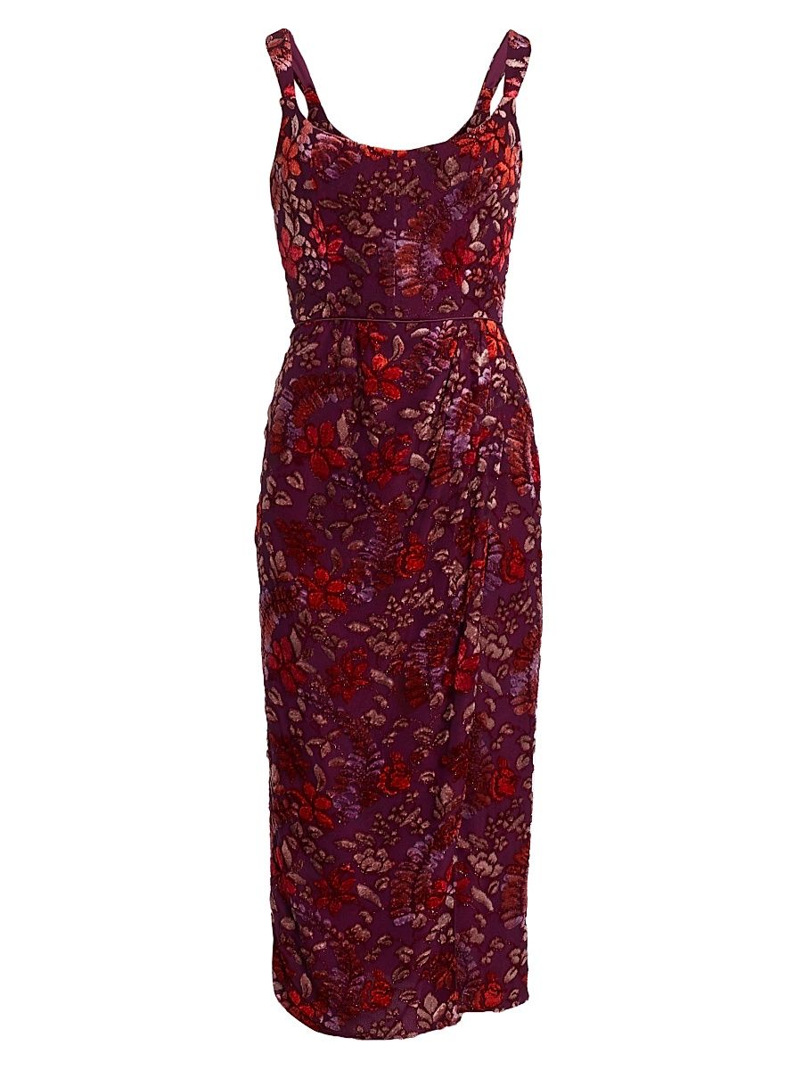 Women's Marla Velvet Burnout Midi-Dress - Burgundy Floral Burnout - Size 4