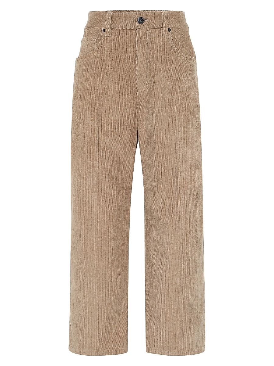 Women's Comfort Cotton Narrow Wale Corduroy Contemporary Square Trousers - Beige - Size 12