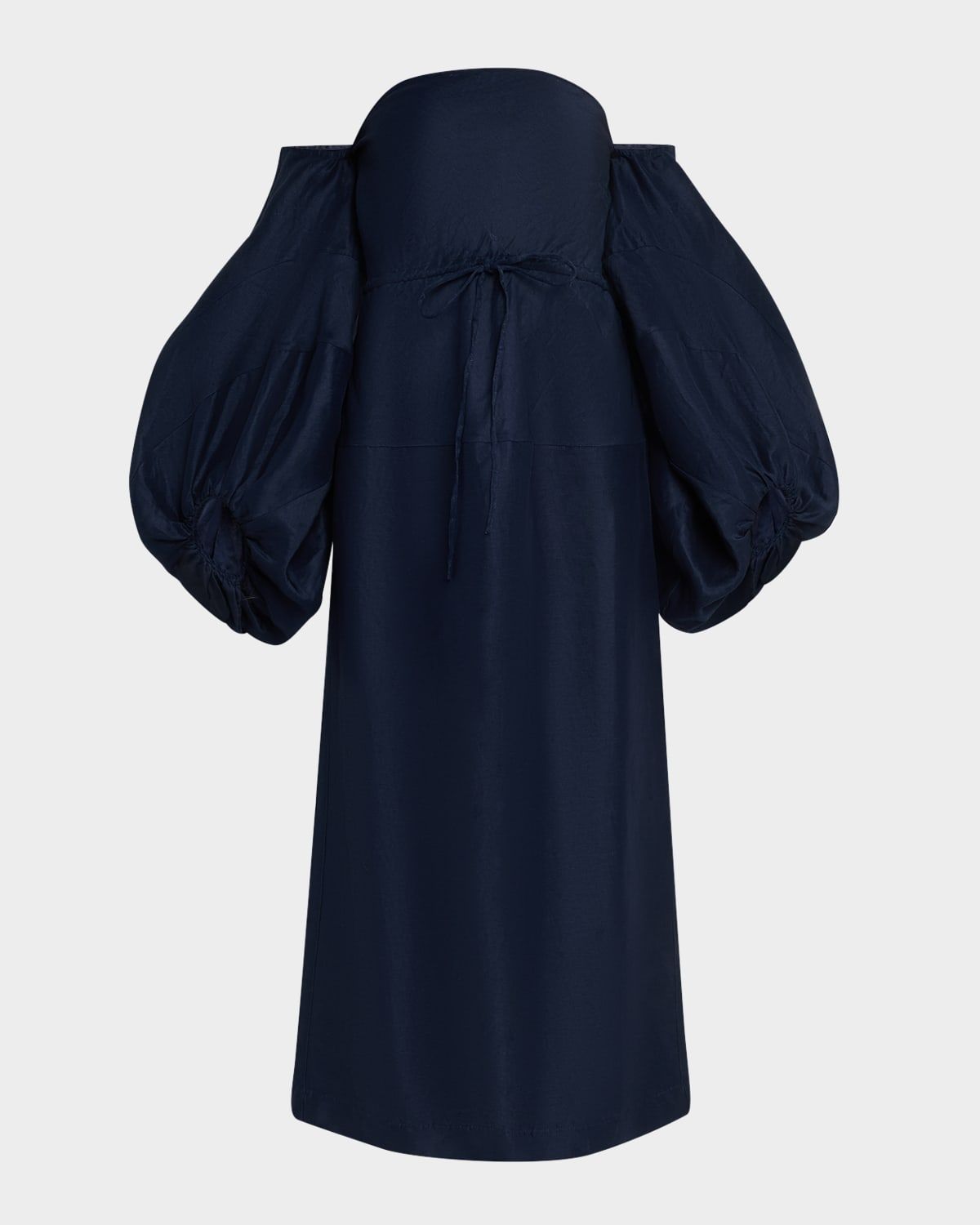 Balloon-Sleeve Off-The-Shoulder Linen Midi Dress