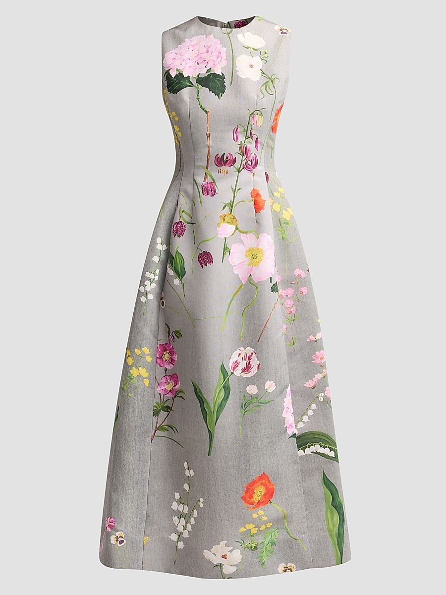 Women's Mixed Botanical Faille Cocktail Dress - Grey Multi - Size 6
