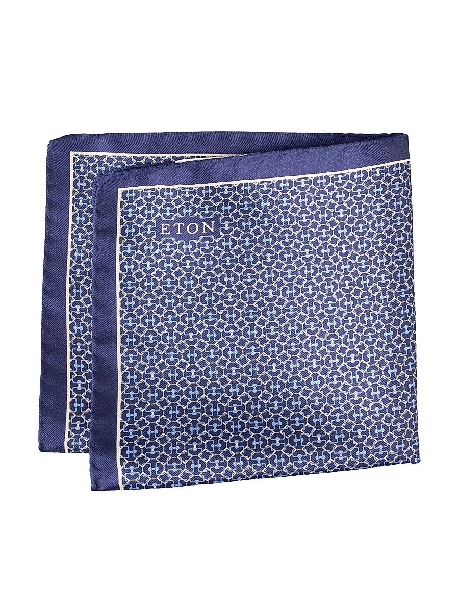 Men's Geometric Silk Pocket Square - Navy