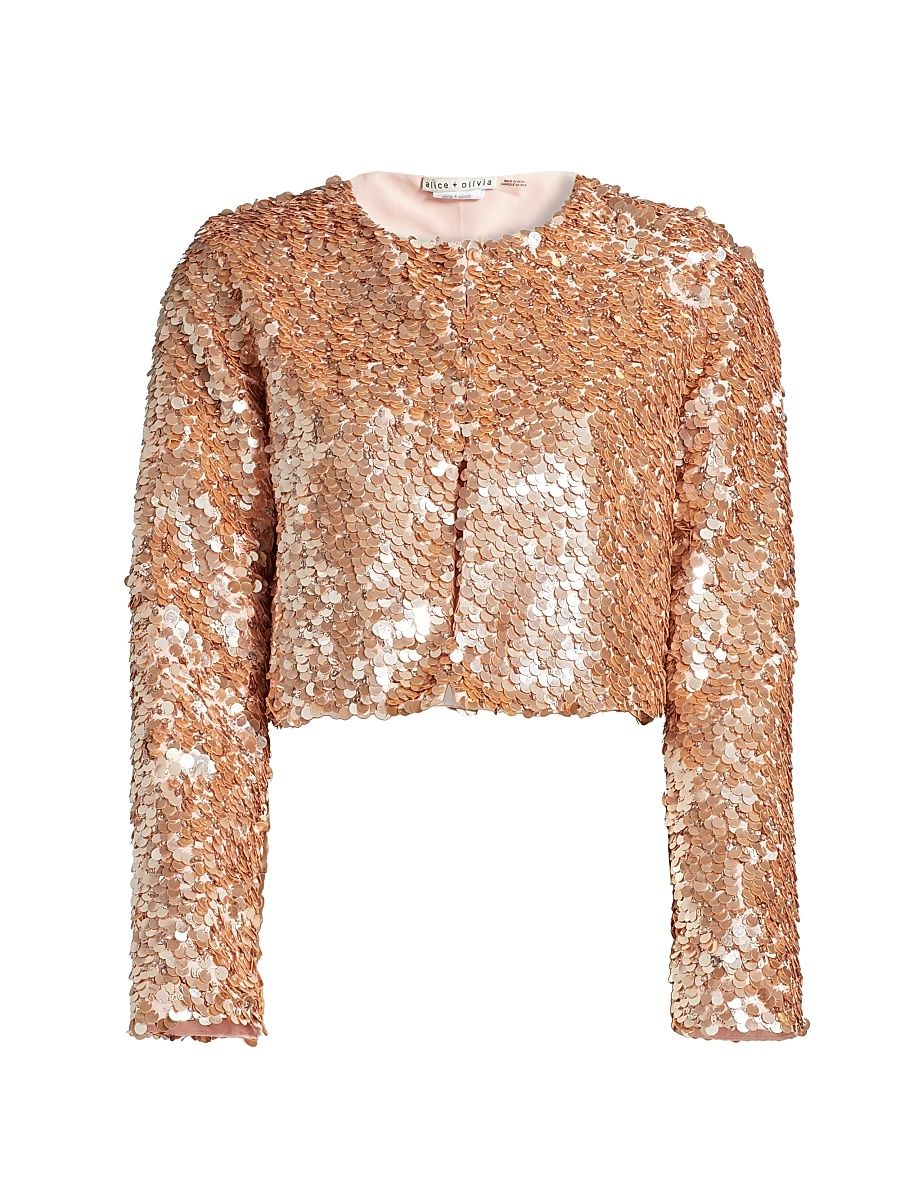 Women's Kidman Sequined Crop Jacket - Pearl Blush - Size Medium
