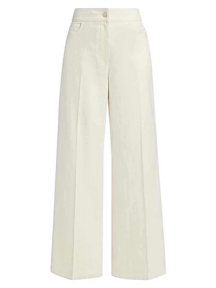 Women's Leith Stretch-Cotton High-Rise Wide-Leg Pants - Ecru - Size 14
