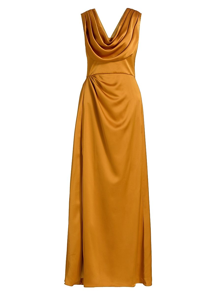 Women's Blair Cowlneck Draped Gown - Gold Nectar - Size 14