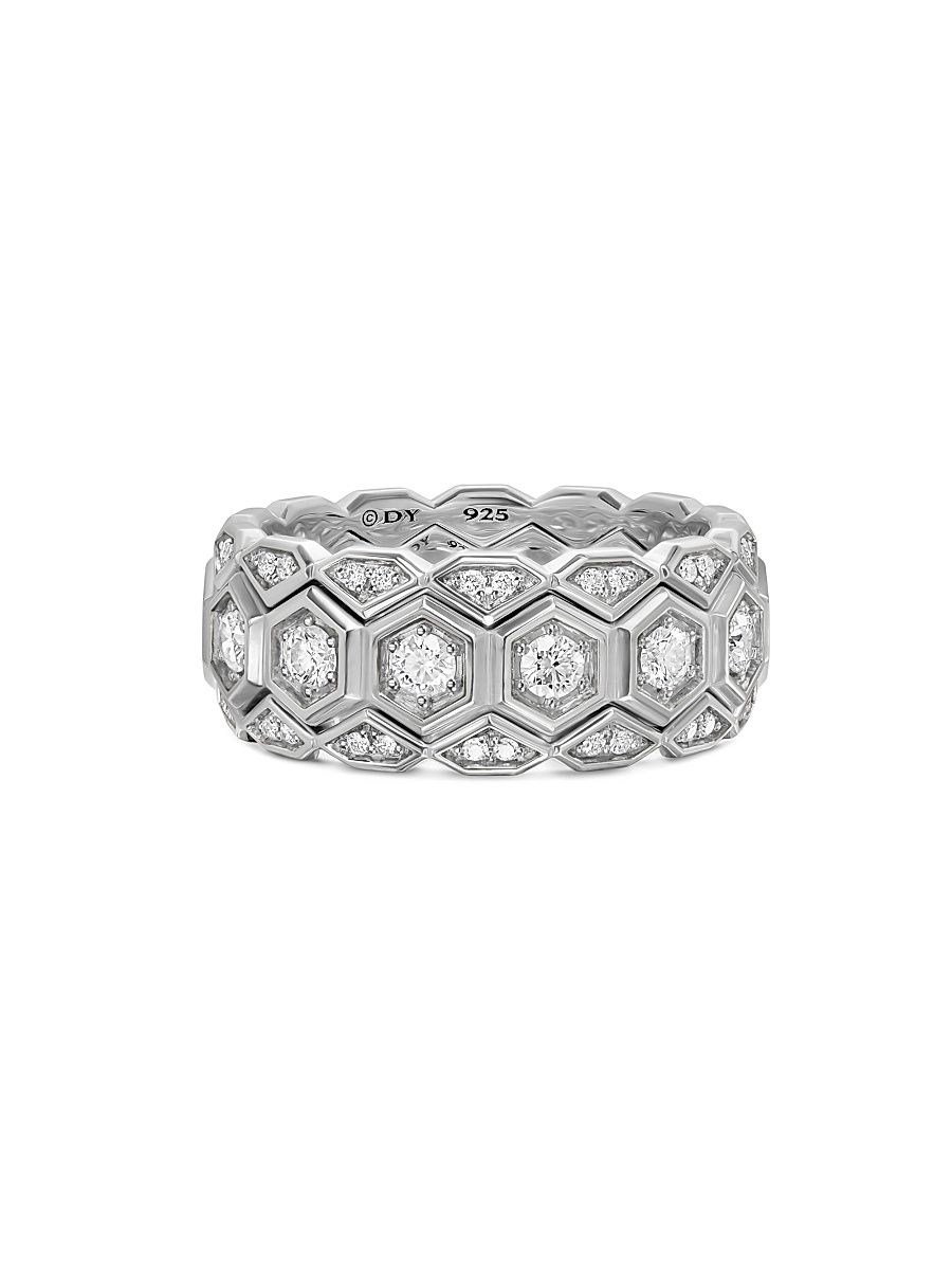 Men's Hex Stack Ring in Sterling Silver - Diamond - Size 7