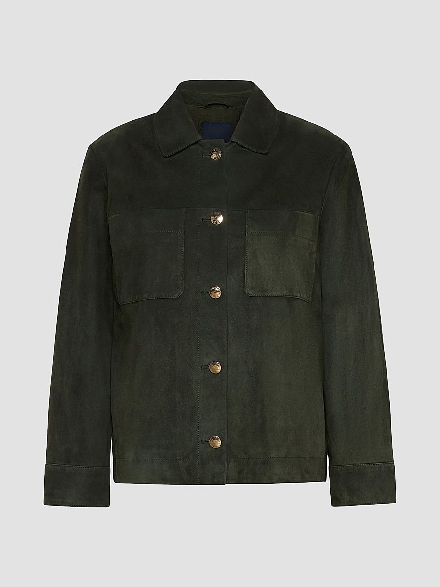 Women's Suede Shirt Jacket - Green - Size 14
