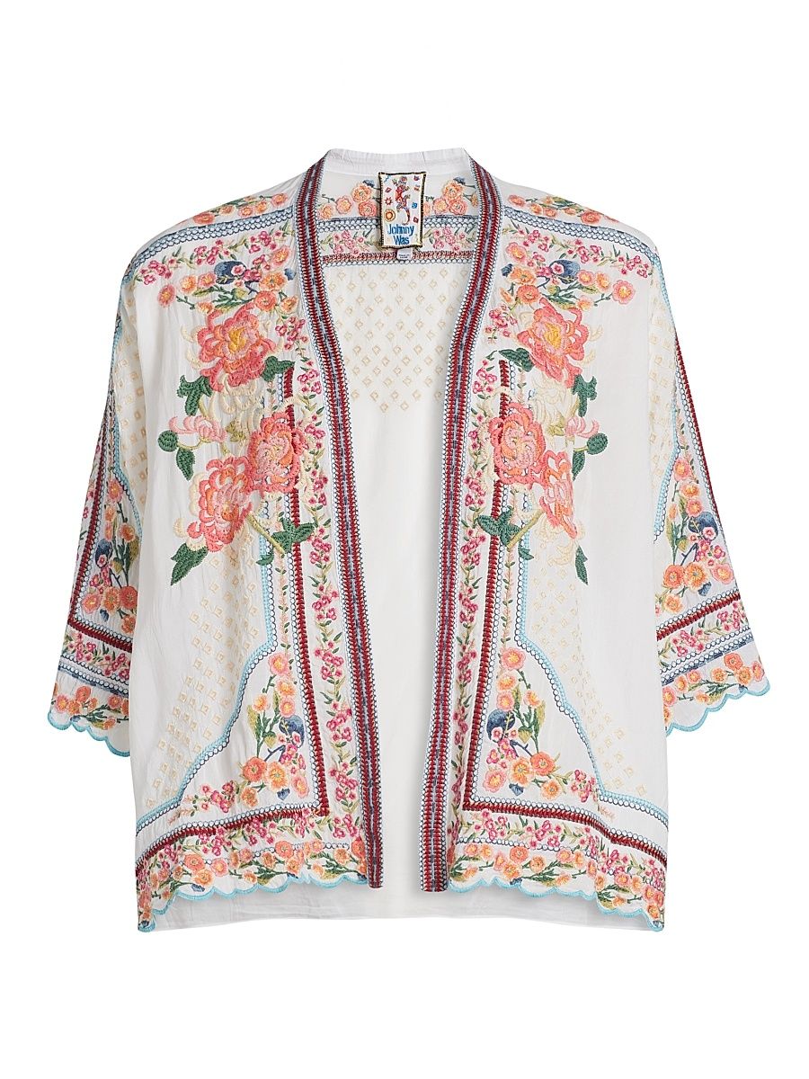 Women's Fuji Floral Kimono-Style Jacket - White - Size XL