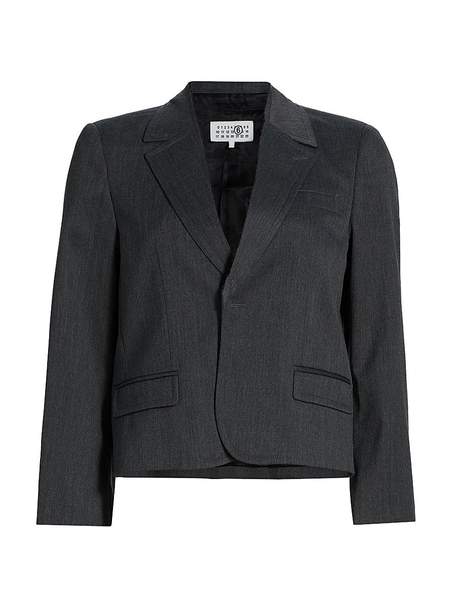 Women's Wool-Blend Crop Blazer - Dark Grey Melange - Size 8