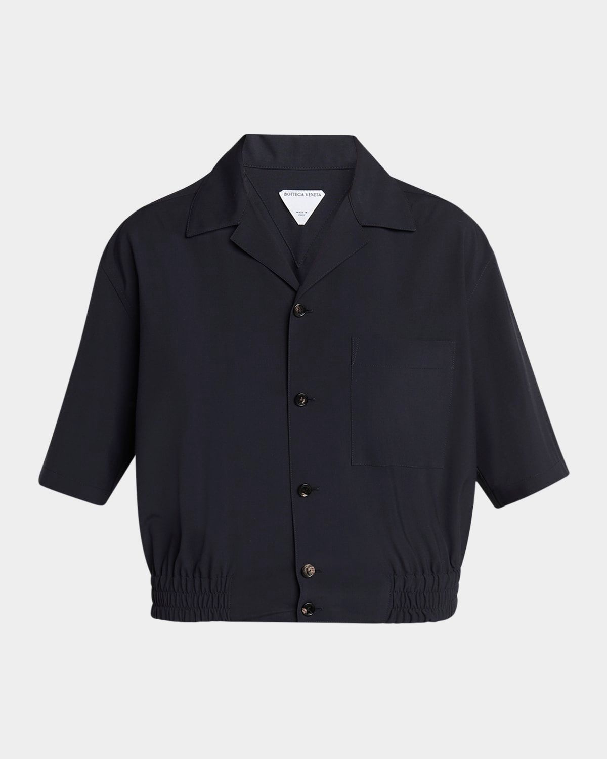 Short Sleeve Elastic Hem Cropped Wool Shirt