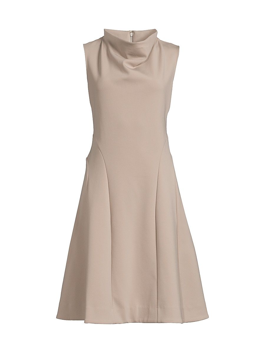 Women's Techno Crepe Funnel Neck Dress - Taupe - Size 10