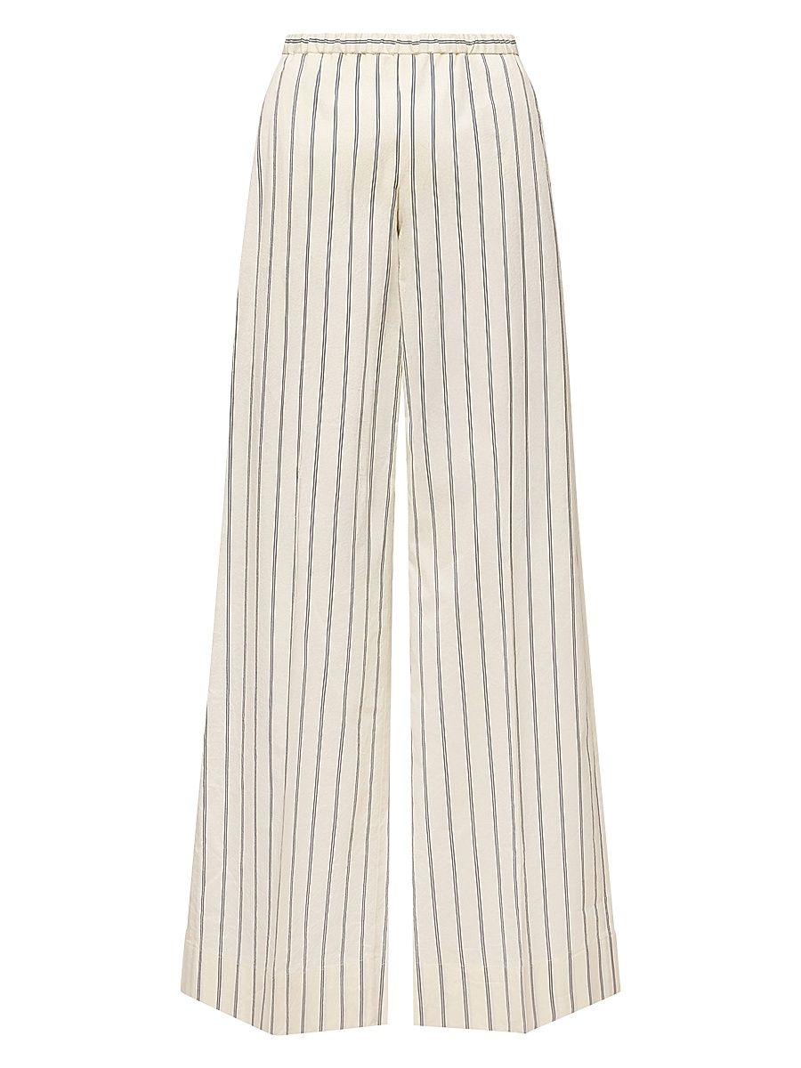 Women's Striped Pants in Cotton and Silk - White - Size Medium