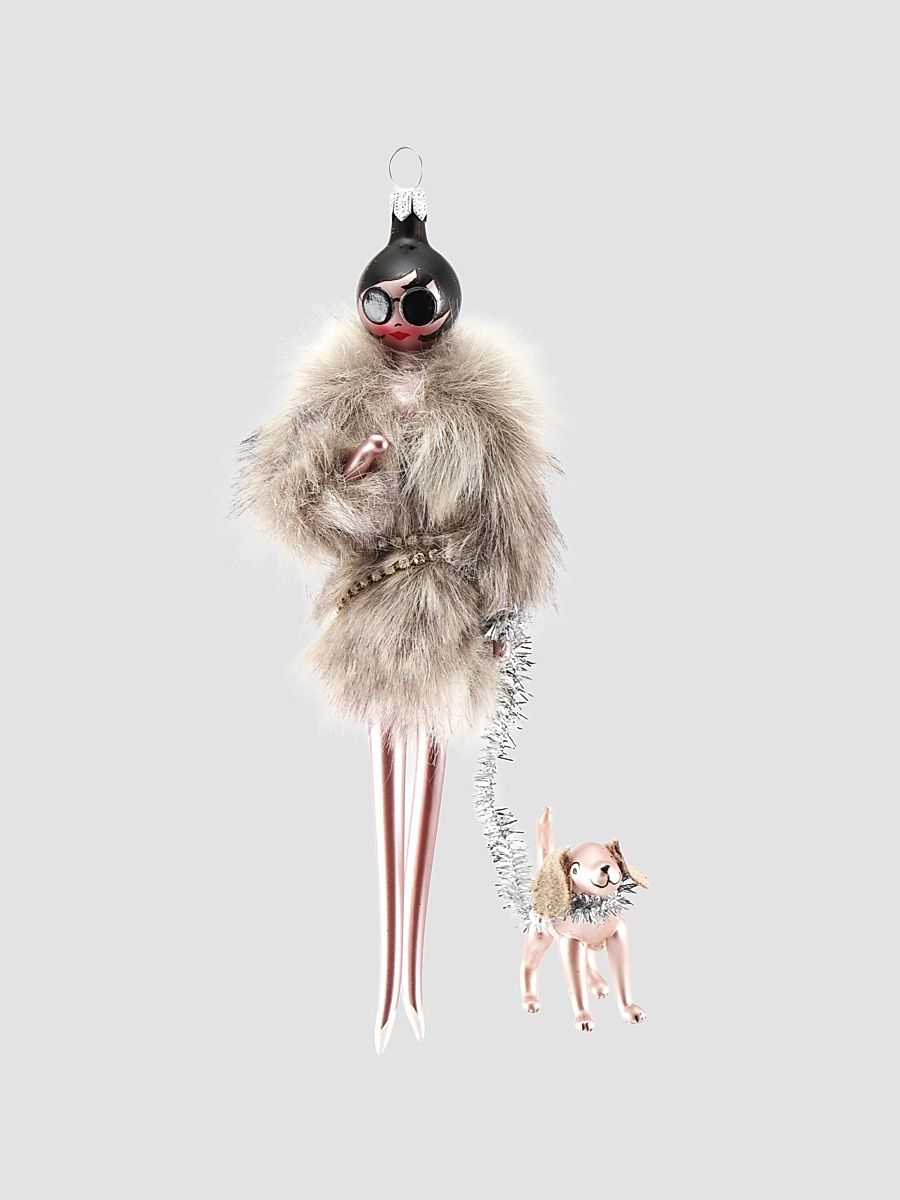 Soffieria De Carlini Fashionista In Fur Coat Glass Ornament
