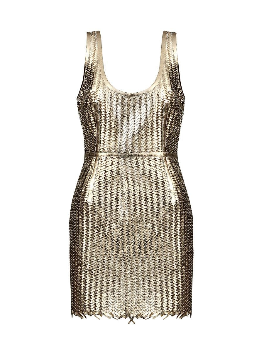 Women's Manu Metallic Woven Leather Minidress - Byzantium - Size 10
