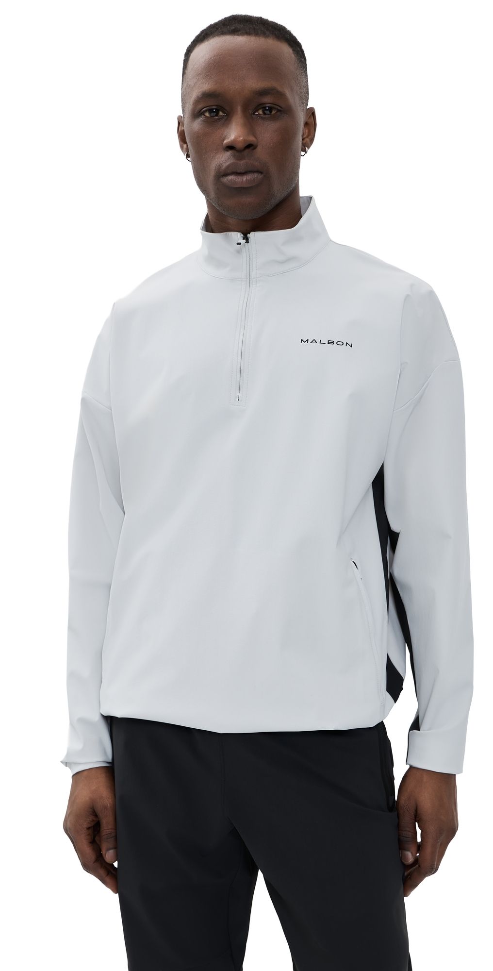 Malbon Golf Performance Quarter Zip Shell Pullover SILVER / BLACK XXL