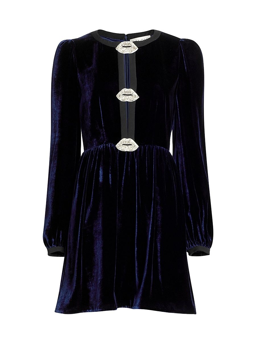 Women's Camille Bows Velvet Minidress - Navy Black Lips - Size 10