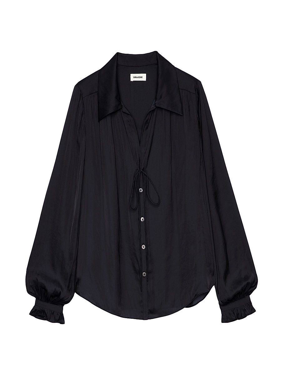 Women's Tilan Satin Long-Sleeve Blouse - Noir - Size XS