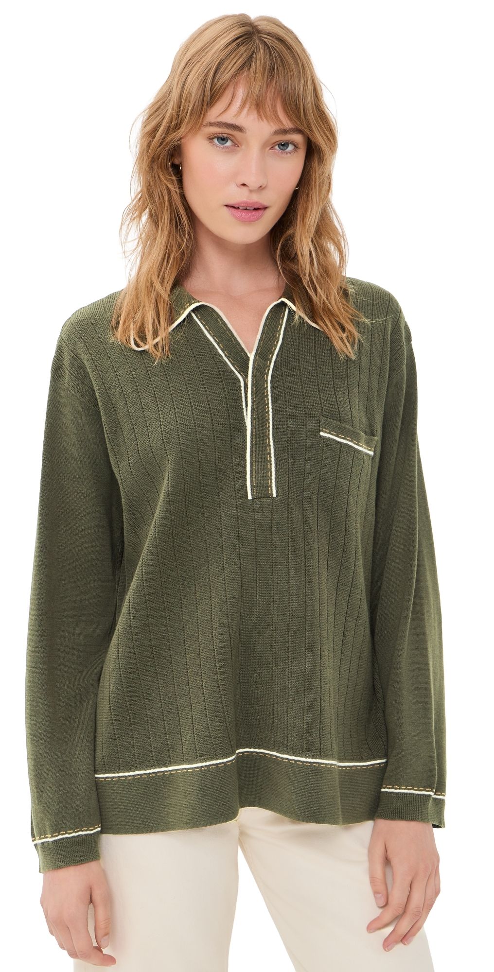 THE GREAT. The Menswear Tipping Polo Olive 2