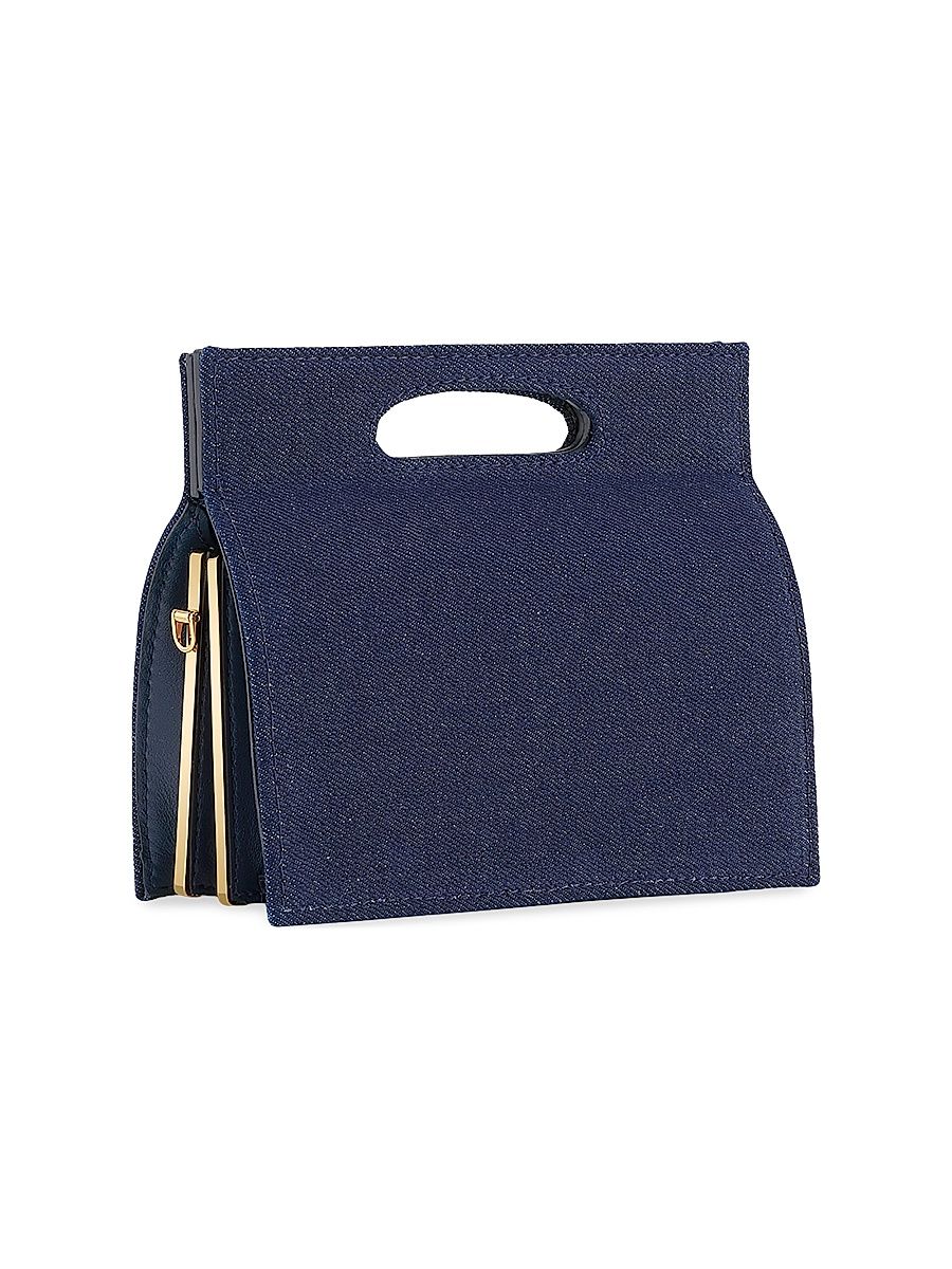 Women's Stella Miniature Top Handle bag in Denim with Gold Hardware - Dark Blue
