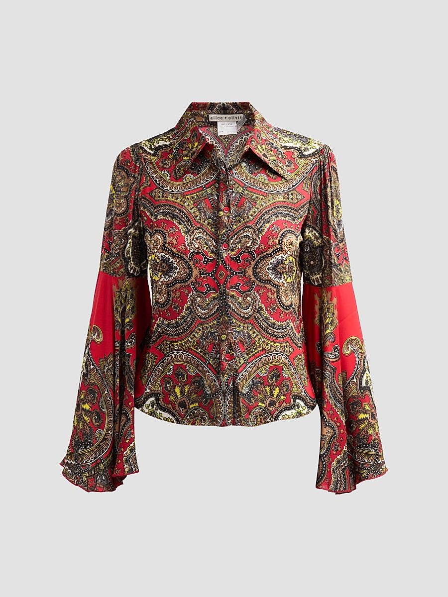 Women's Willa Printed Bell-Sleeve Top - Bonvoyage Hibiscus Multi - Size Medium