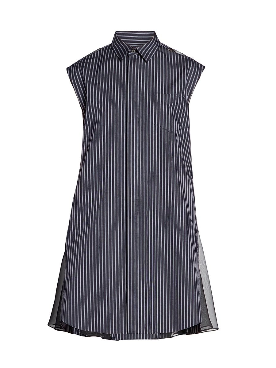 Women's Pinstripe Poplin Shift Shirtdress - Navy Stripe - Size XL
