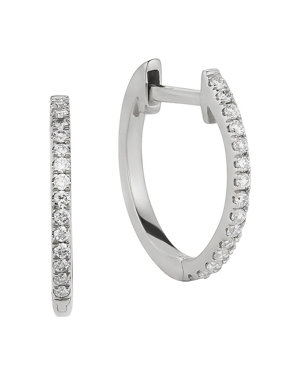Women's 14K White Gold Shine Bright Small Diamond Hoops - White Gold