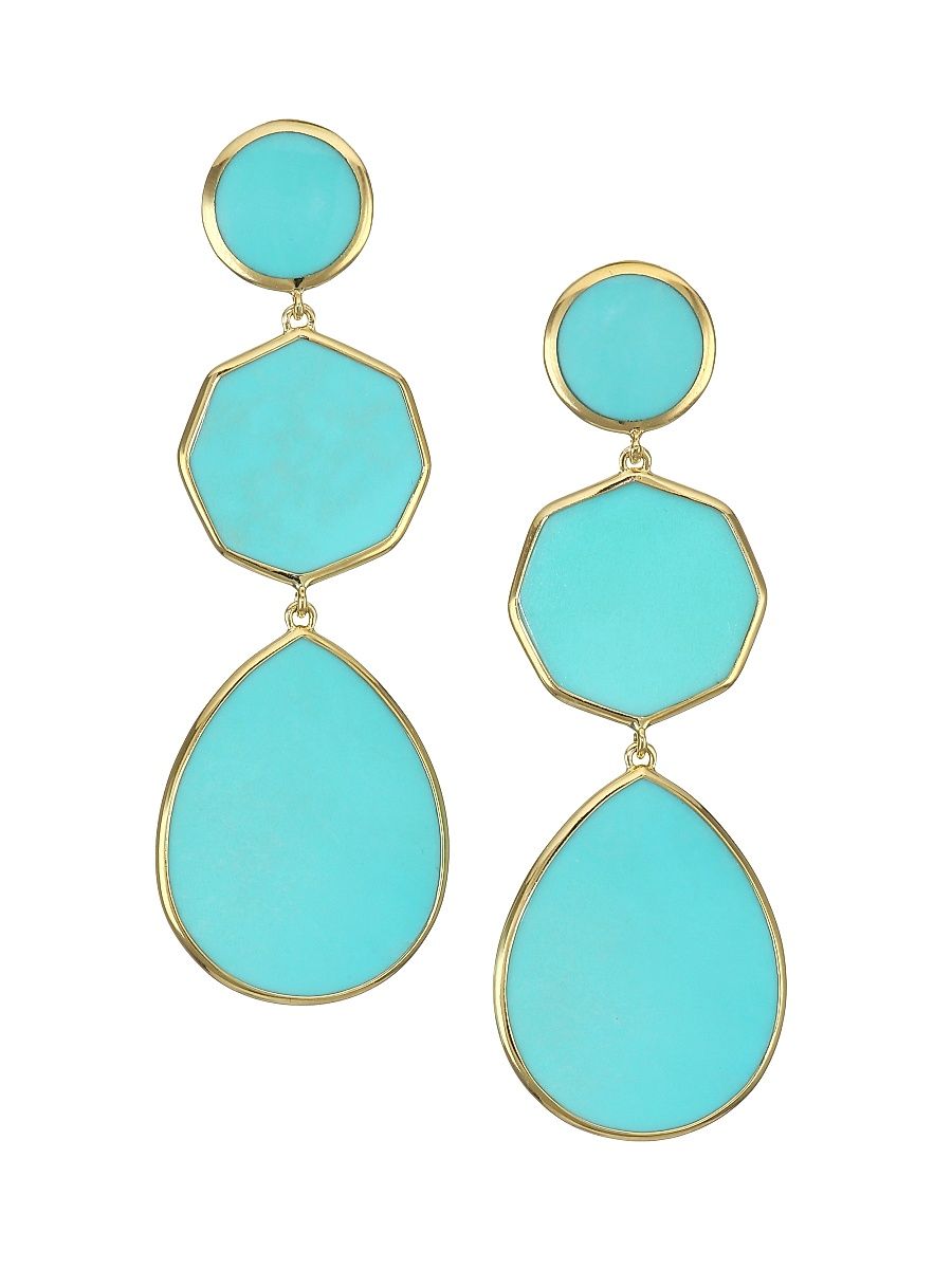 Women's Polished Rock Candy 18K Yellow Gold & Turquoise Crazy 8's Triple-Drop Earrings - Gold
