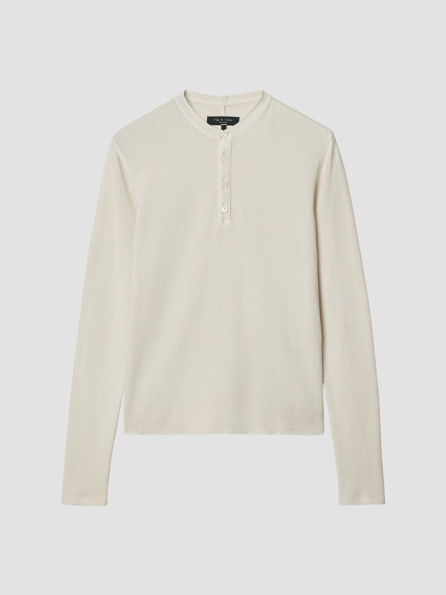 rag & bone Men's Classic Textured Knit Henley Top - Chalk - Size XXL