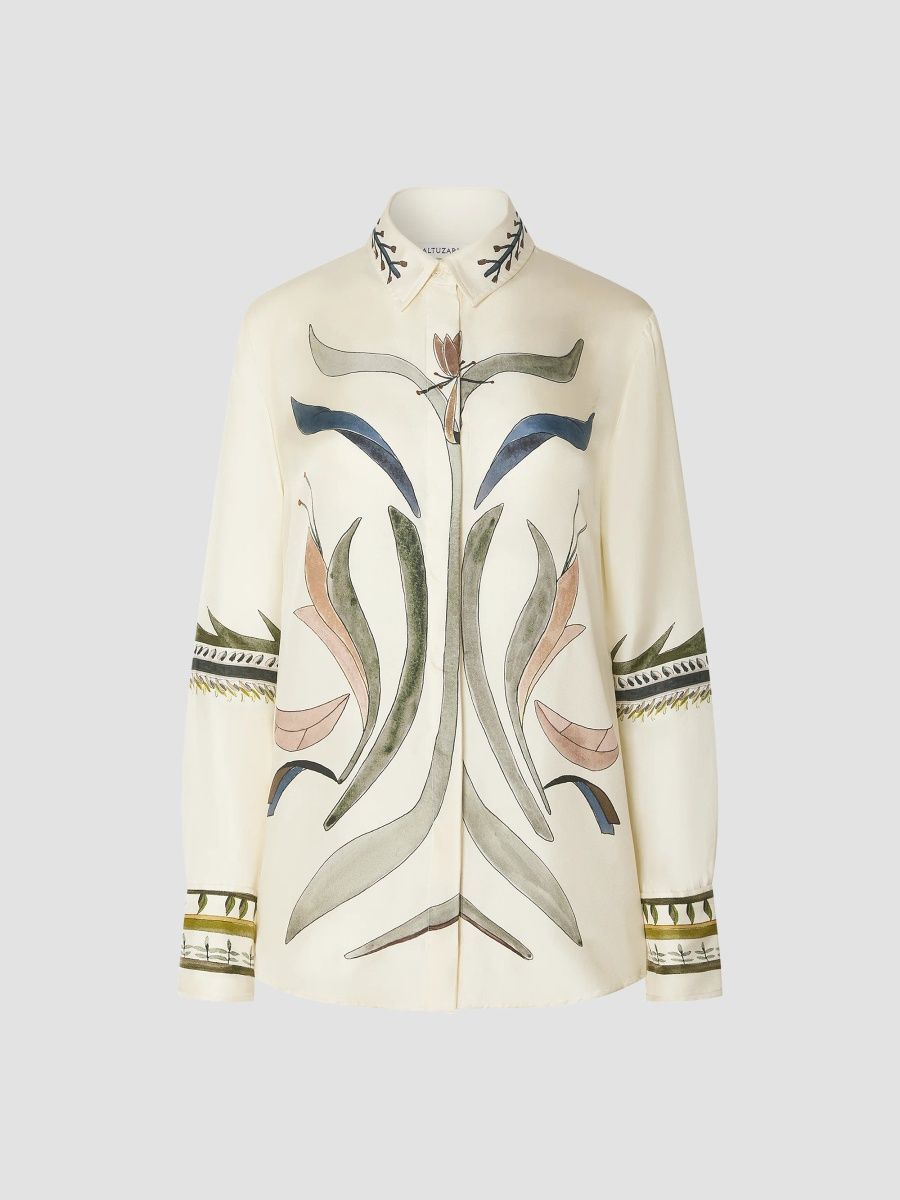 Altuzarra Women's Chika Printed Silk Top - Macadamia Botanical - Size 12