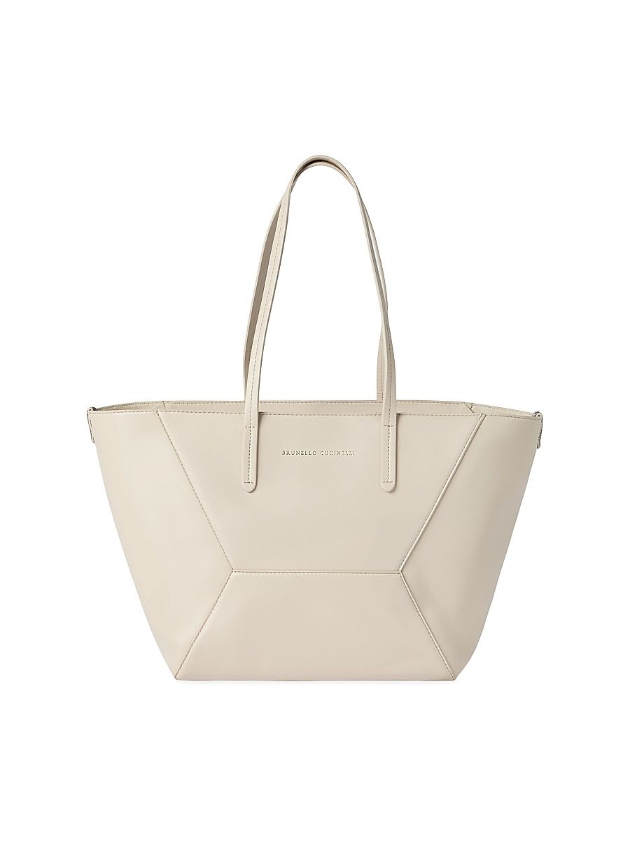 Women's Duo Small Bag Totes in Calfskin with Monili - Ivory