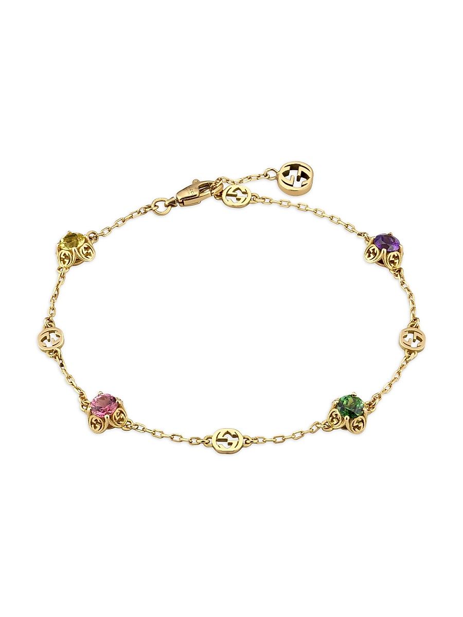 Women's 18K Yellow Gold & Multicolor Gemstone Interlocking G Bracelet - Yellow Gold - Size Medium