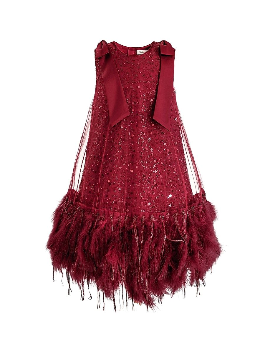 Little Girl's & Girl's Sequin Feather Dress - Red - Size 9