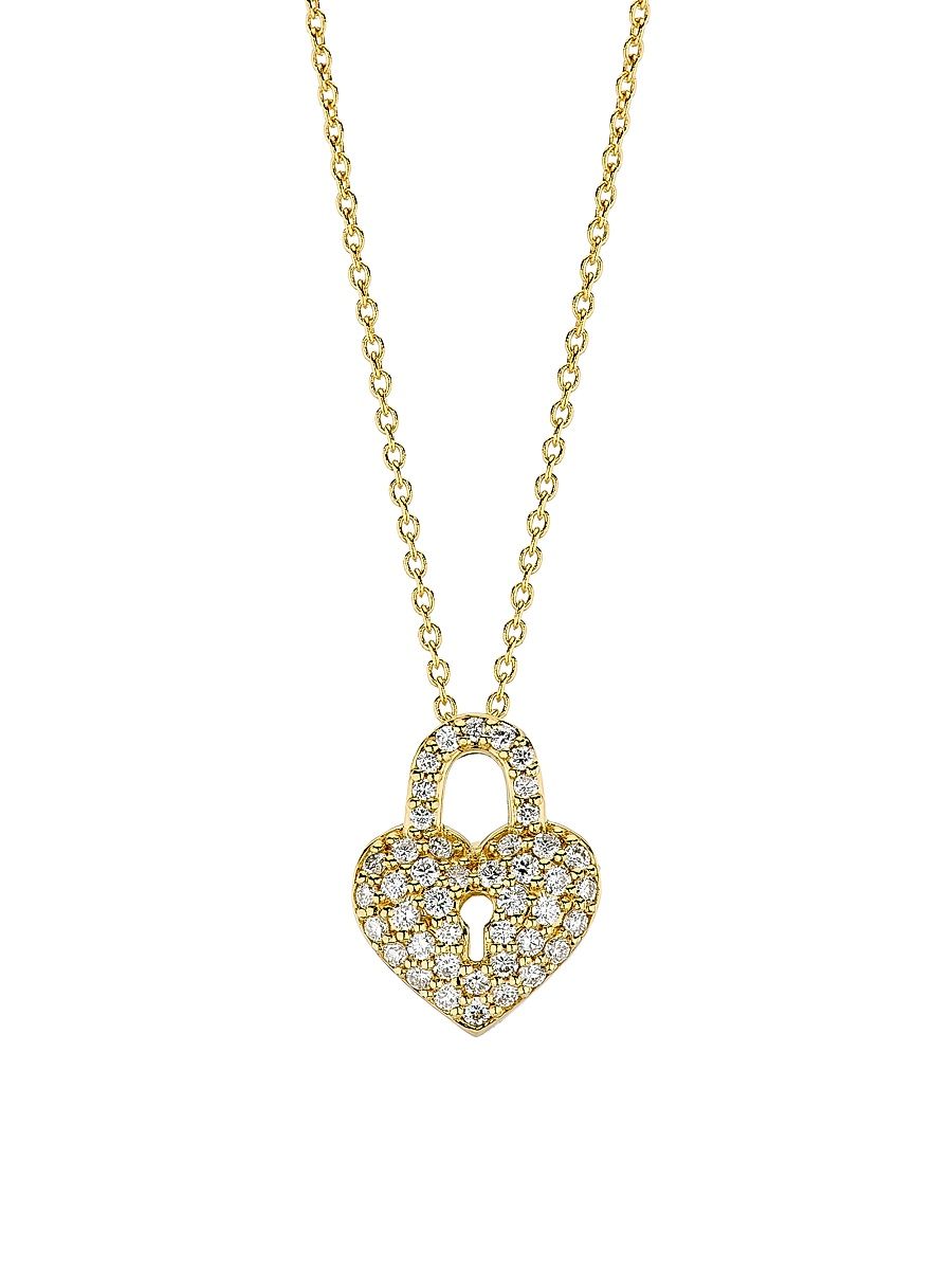 Women's Tiny Treasures 18K Yellow Gold & 0.25 TCW Diamond Heart Lock Pendant Necklace - Yellow Gold