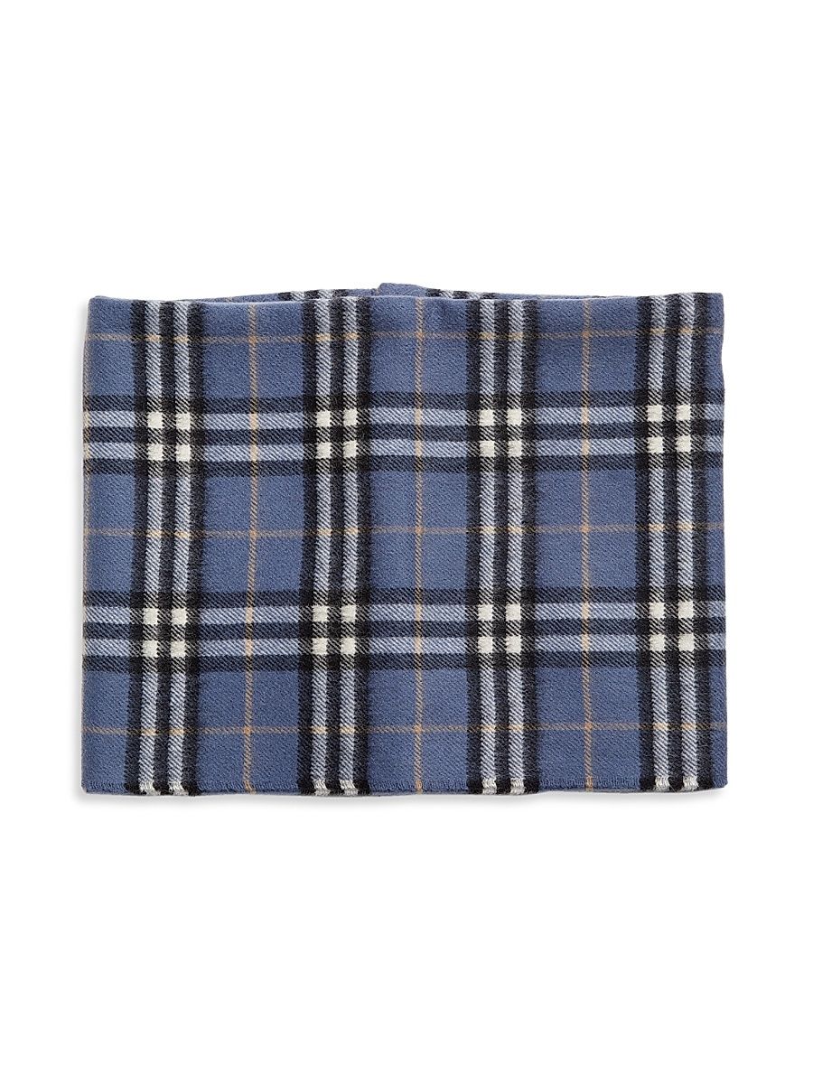 Kid's Logo Check Cashmere Snood - Pebble Blue