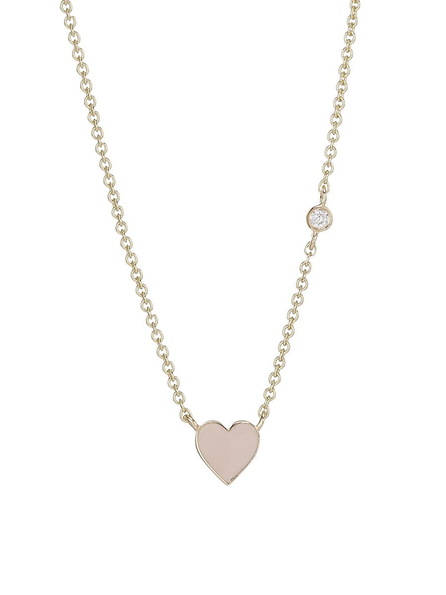 Women's 14K Yellow Gold, Diamond & Enamel Mini Heart Pendant Necklace - Gold