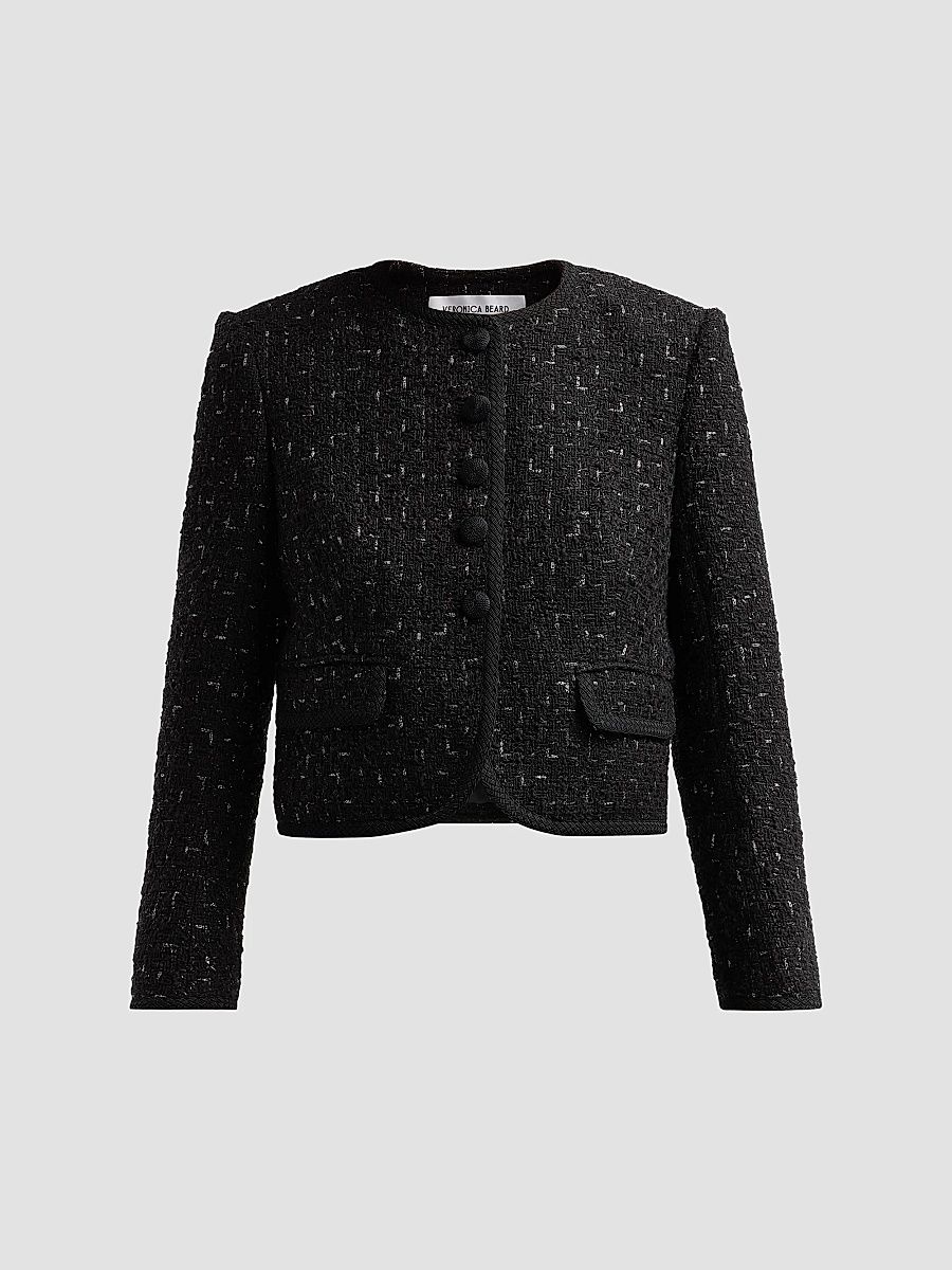 Veronica Beard Women's Fendric Tweed Jacket - Black Gunmetal - Size 16