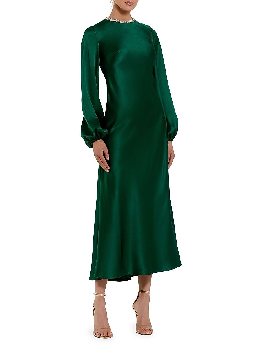 Women's Ieena Bias-Cut Satin Midi-Dress - Emerald - Size 16