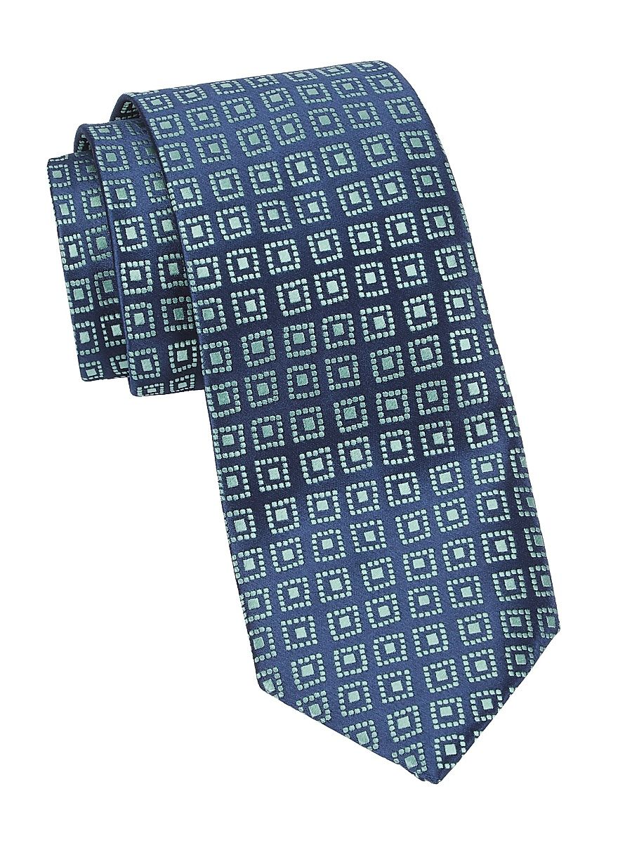 Men's Geobean Woven Silk Tie - Navy White