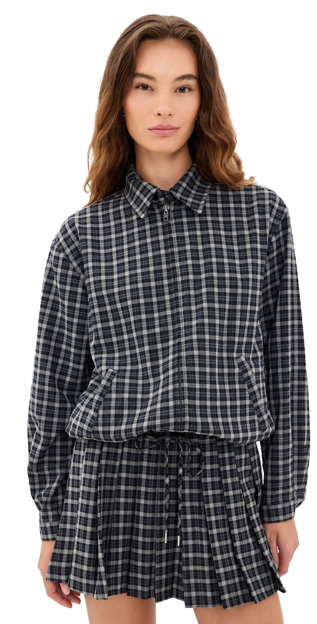 Good American The Lightweight Bomber Charcoal Plaid S
