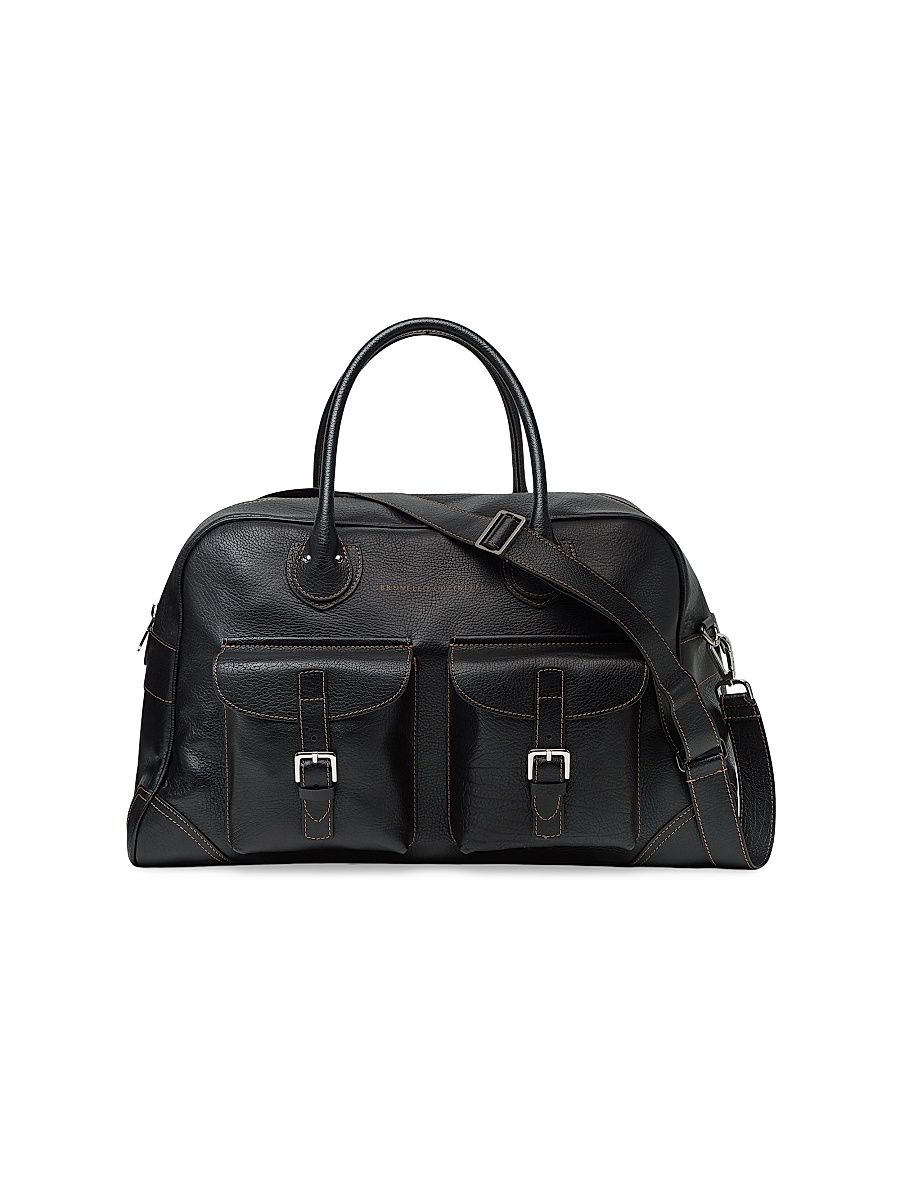 Men's Grained Calfskin Weekender Bag - Black