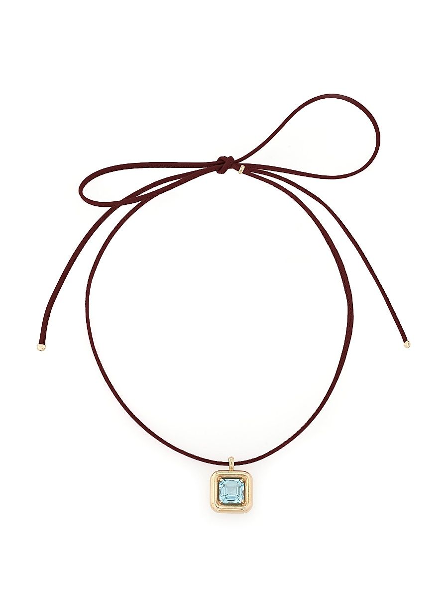 Women's Candy 9K Yellow Gold, Blue Topaz & Leather Necklace - Topaz