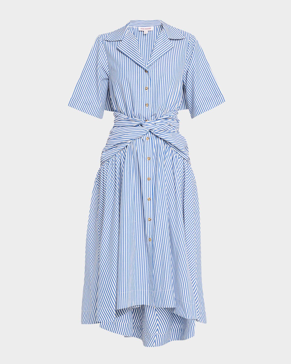 Striped Tie High-Low Shirtdress