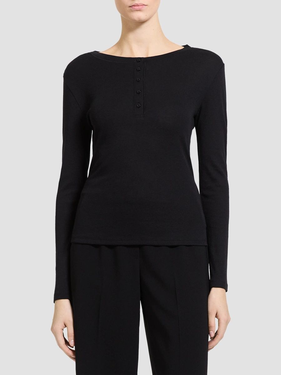 Theory Women's Purl Henley Long-Sleeve T-Shirt - Black - Size XL