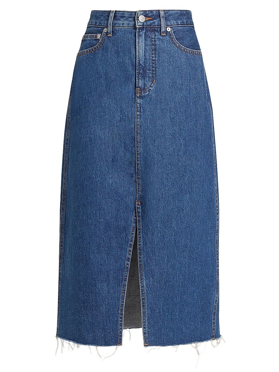 Women's Victoria Stretch Denim Long Skirt - Stoned Bright Blue - Size 14