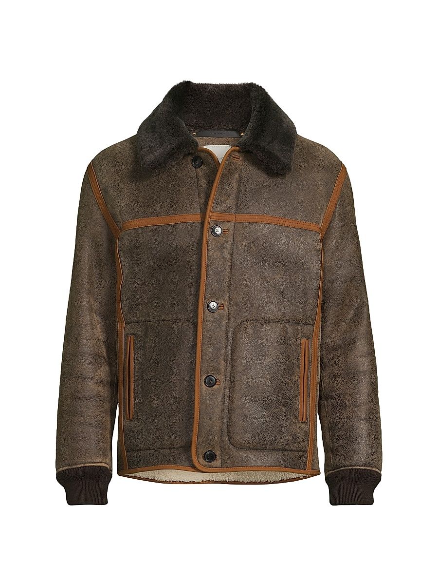 Men's Casual Fit Shearling Jacket - Dark Brown - Size XL